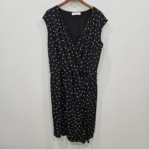 Jones New York Womens Polka Dot Sheath Dress XL Black Retro Rockabilly Office